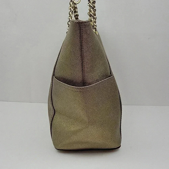 Calvin Klein Saffiano Tote Gold w/ Gold tone Chain Detail - Picture 5 of 16